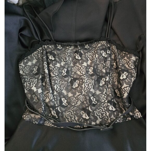 Black Lace & Satin A-Line Dress Tulle Hem whimsygoth homecoming formal attire - Picture 7 of 9